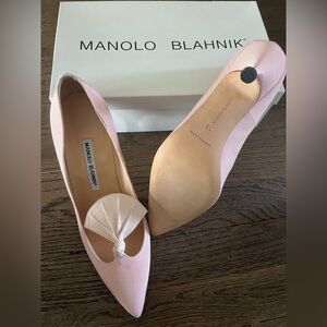 Manolo Blahnik Pink Gros Grain & Leather Heels Size 39